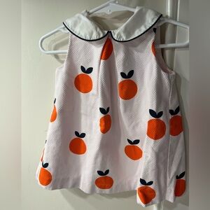 Jacadi Baby Girl Pinafore Dress - oranges on pale pink, 12mo
